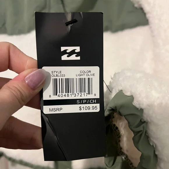 Billabong Sage Green and Cream Teddy Jacket - Picture 6 of 7